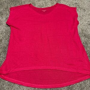 Eileen Fisher Womens Medium Organic Linen Pink Top Tee Hi-Low Cap Sleeve EUC